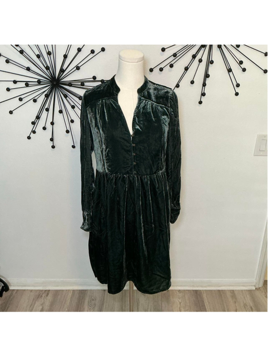 anthropologie Dresses & Skirts - Holding Horses Green Velvet Babydoll Dress XS Cottagecore Boho Mini Dress